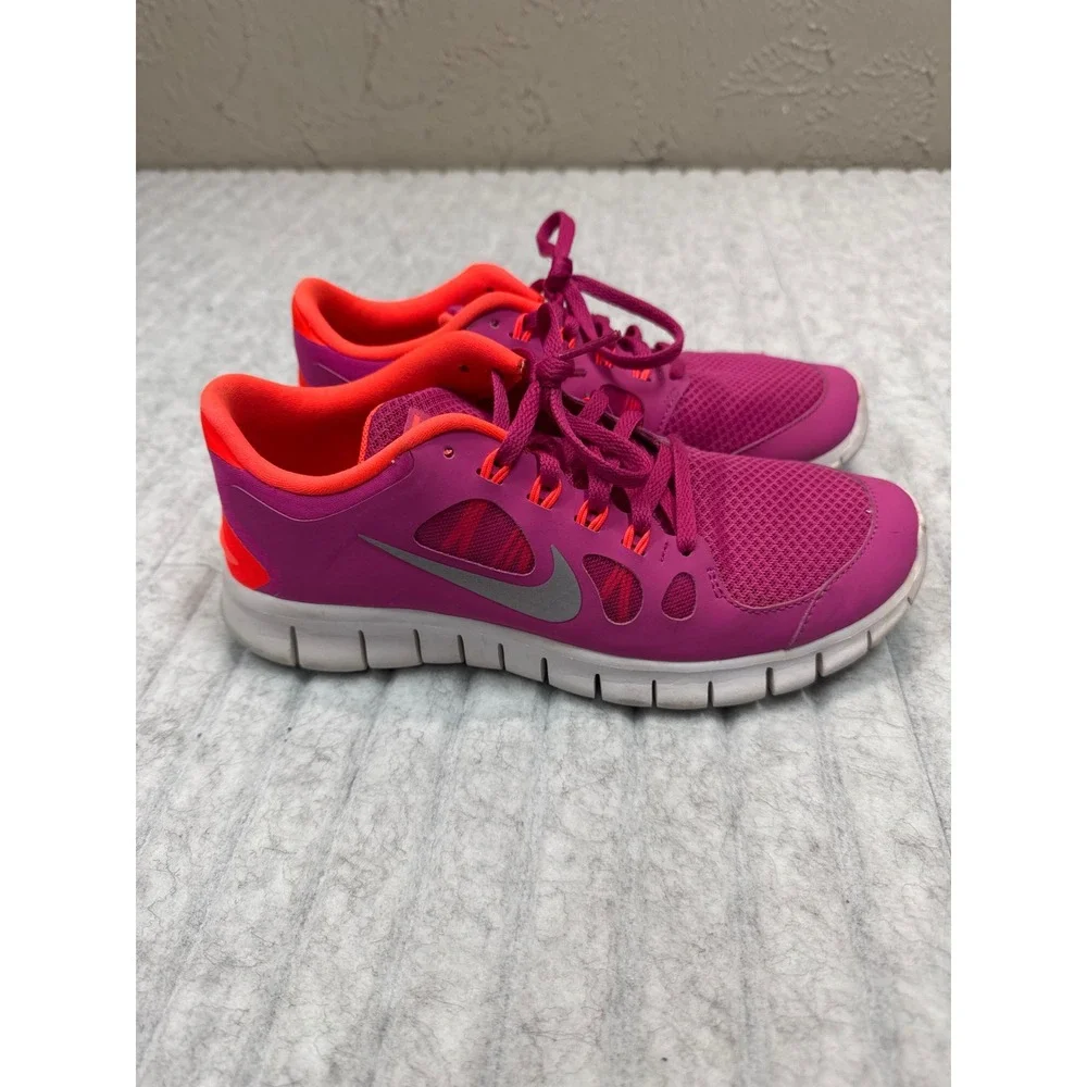 Nike Free 5.0 GS Pink Orange Silver Running Shoes 580565-600 Youth 6Y Womens 7.5